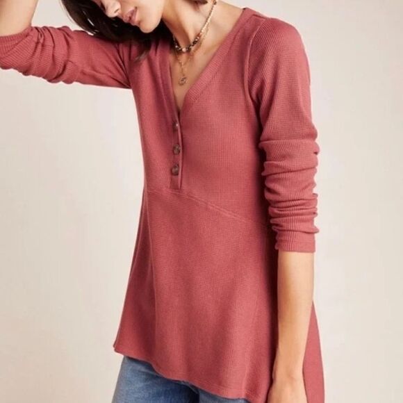 Anthropologie Maeve Eliza Thermal Knit Henley Pink - Picture 9 of 9